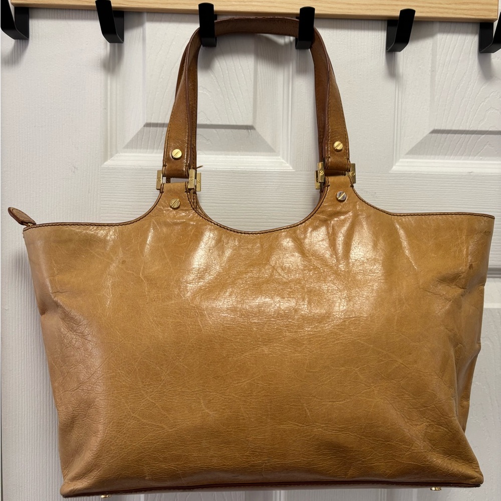 Tory Burch Bombe Glazed Leather Tote in Royal Tan EUC - Picture 8 of 16